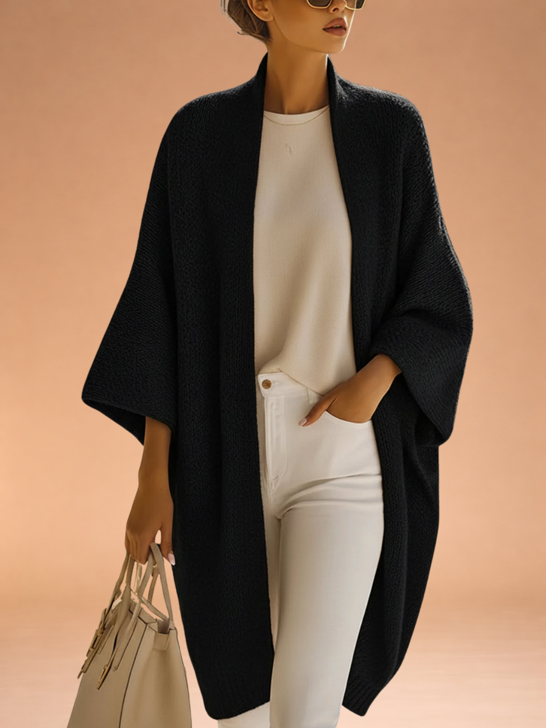 Sand Beige Oversized Knit Cardigan