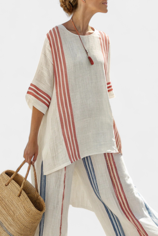 Solvane | Sophisticated Multicolor Striped Top & Mediterranean Pants